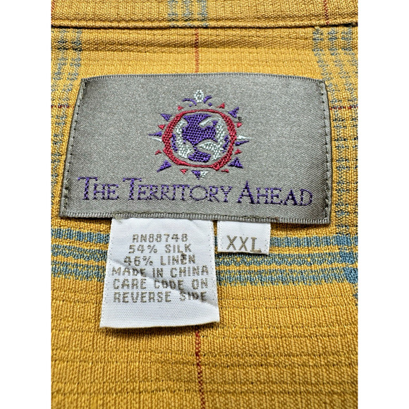 The Territory Ahead Silk Linen Blend Men's Shirt Size XXL Geometric Check Yellow - Picture 3 of 4